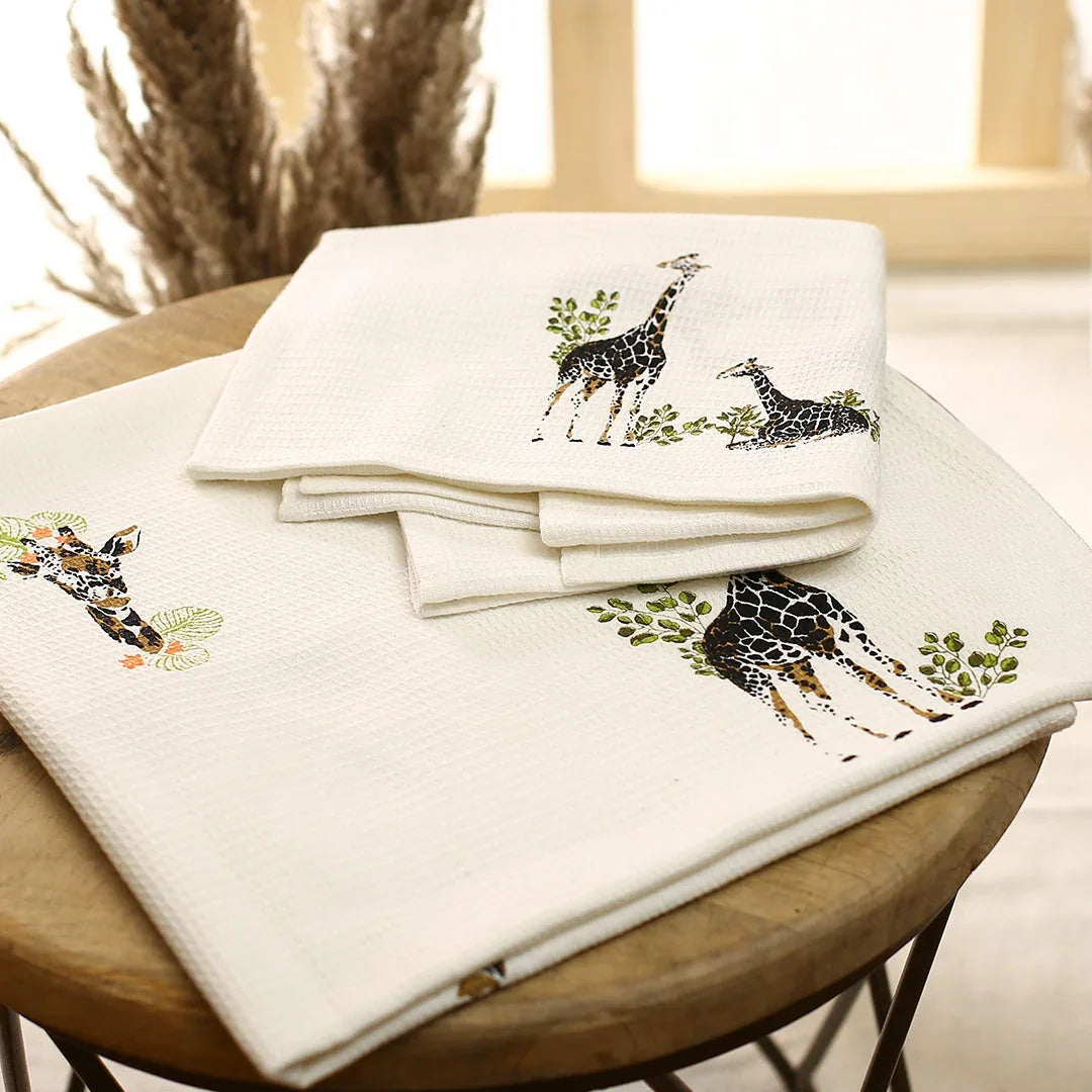 Giraffes In My Garden Printed Bath Waffle Towel