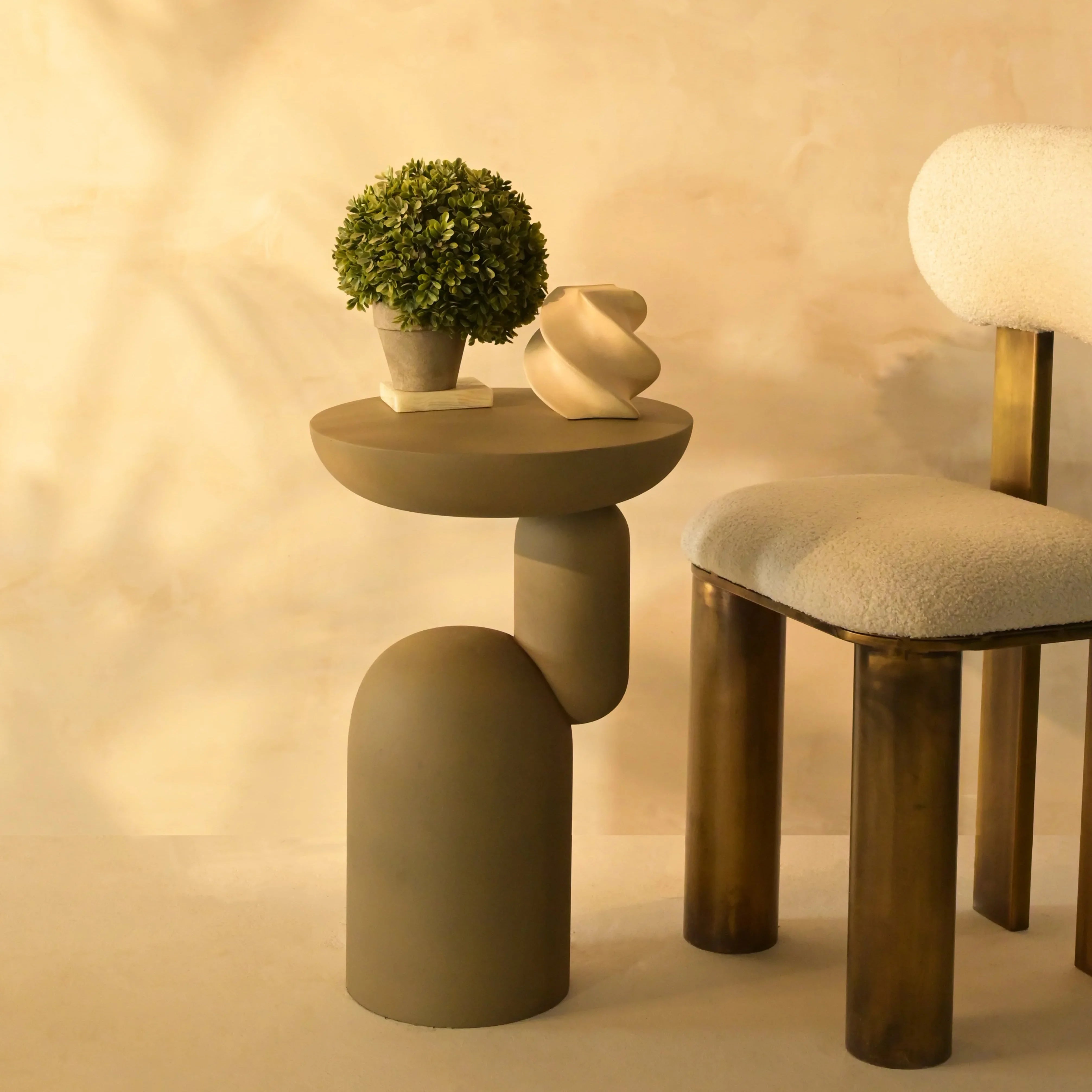 Grove Sculptural Side Table for Living Room | Designer Accent Table | Antique Corner Table