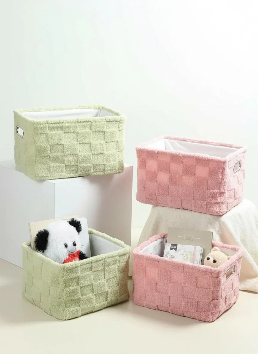 Soft Grid Plush Storage Basket Set of 2