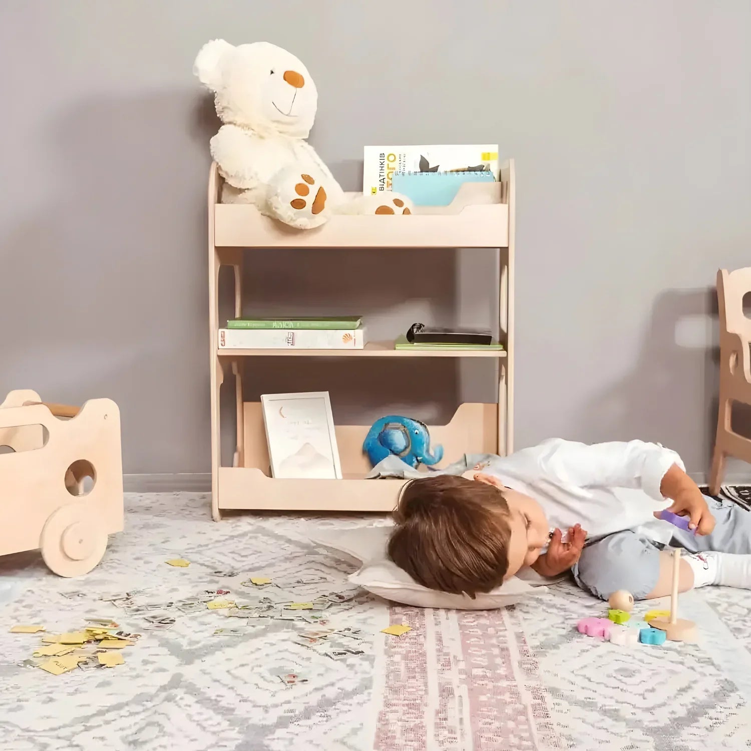 Montessori Bookshelf 3-Tier Wooden Open Shelf Rack