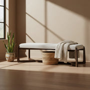 Leanor Teak Wood & Fabric Upholstery Bench