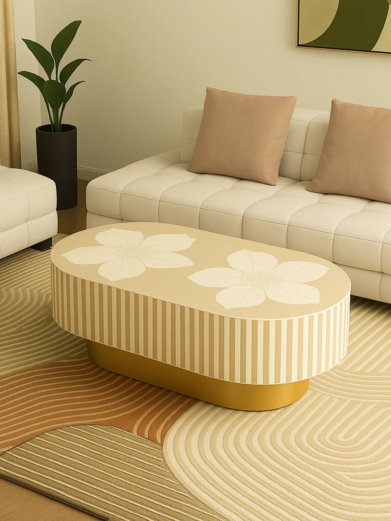 Mother of Pearl Oval Coffee Table | Luxury Bone Inlay Center Table for Living Room