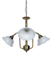 28-Inch Antique Brass 3-Light Adjustable Chandelier | Vintage Gooseneck Design with White Frilled Glass Shades
