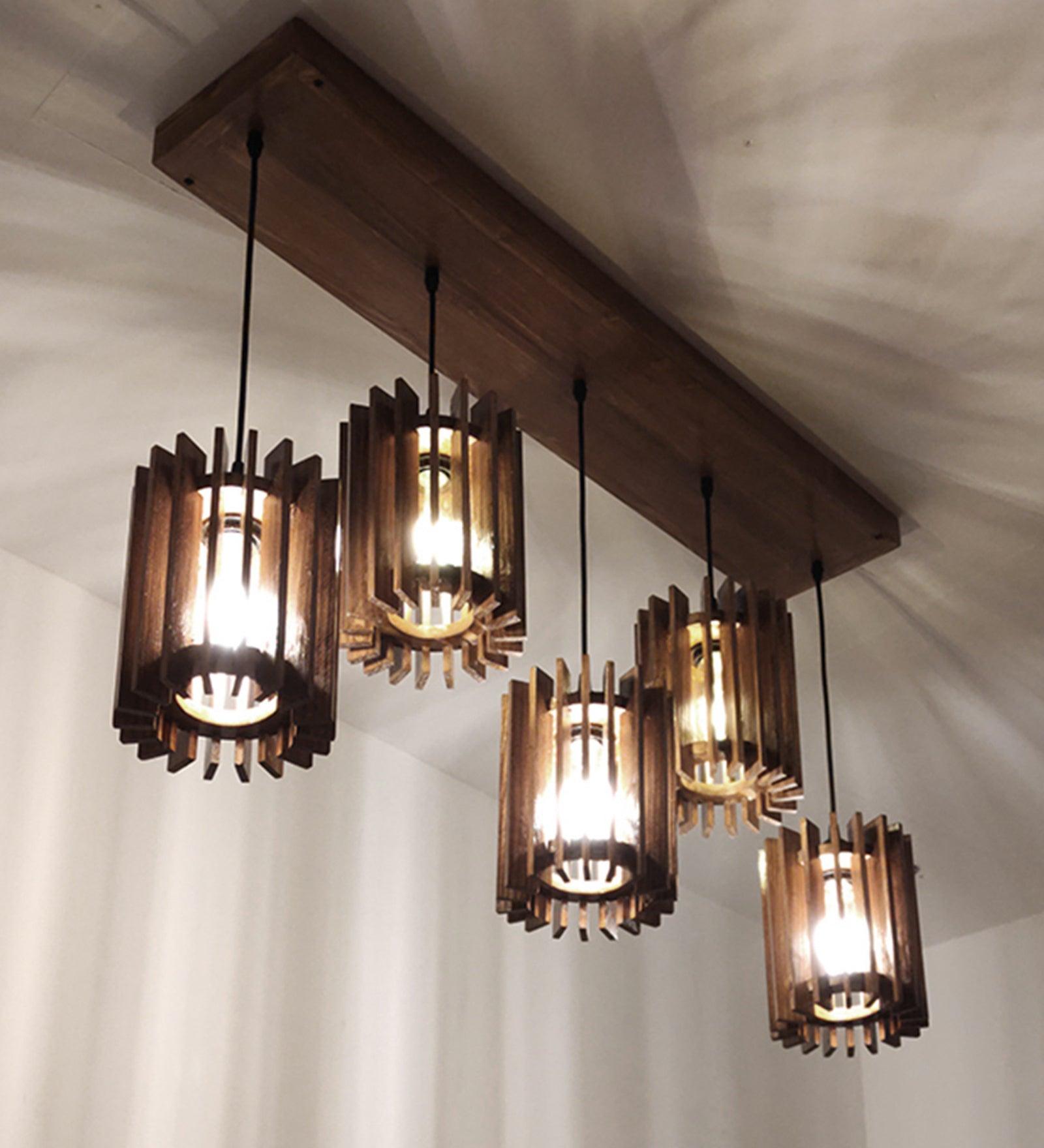 Ventus Brown Wooden 5 Series Hanging Lamp