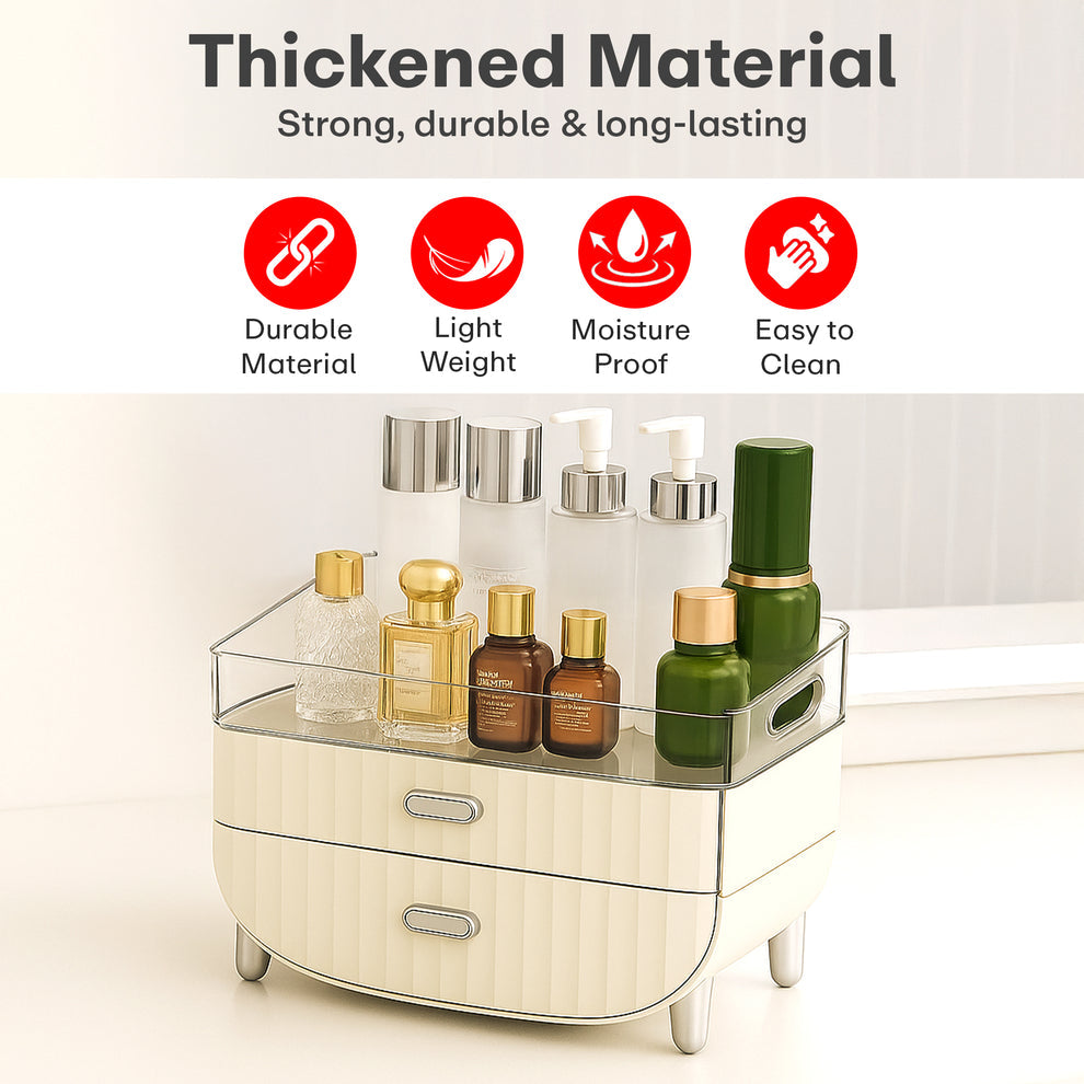 Cosmetic Makeup Organizer Box for Women |Transparent Cosmetic Storage Box for Skincare,Perfumes,Lipstick,Jewelry & Accessories – Countertop Vanity Organizer for Dressing Table | Creamy White