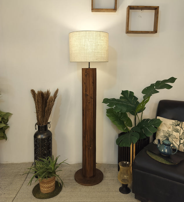 Cedar Wooden Floor Lamp With Beige Fabric Lampshade