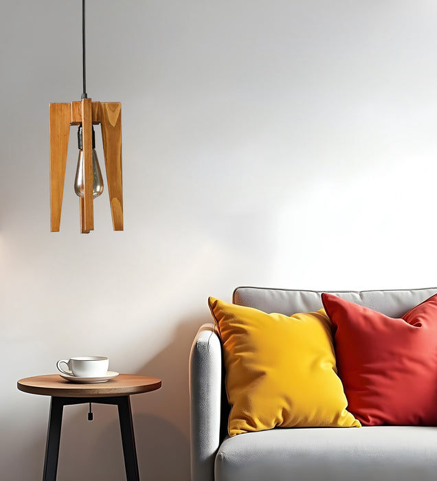 Jet Wooden Single Hanging Lamp | Rustic Pendant Light Fixture