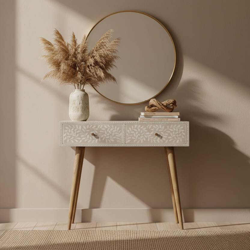 Taupe Floral Bone Console