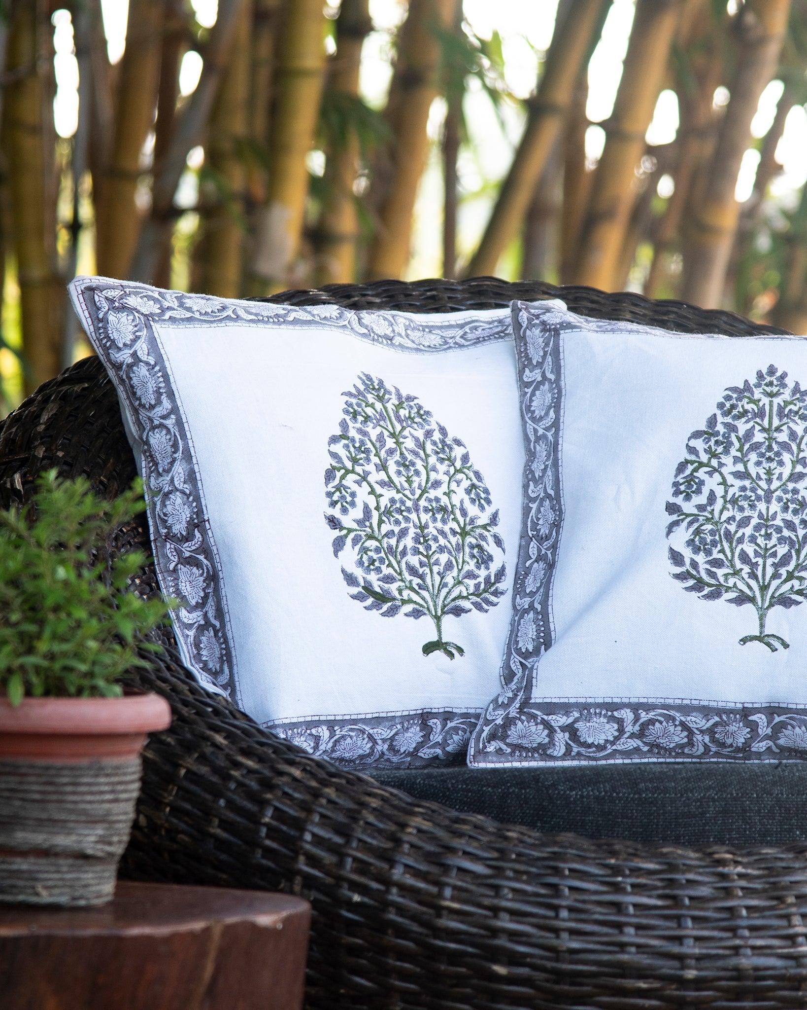 Hand block Printed Cushion Covers - Set of 2 ( Purple and White )