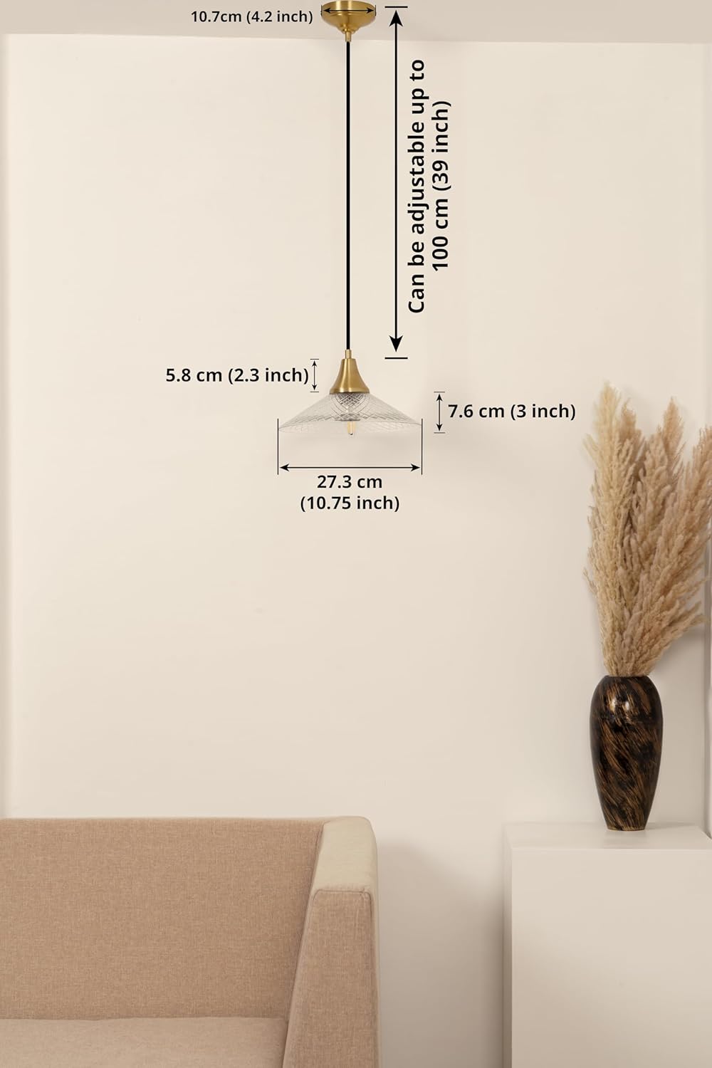 Diamond Cut Glass Pendant Hanging Light with Antique Brass Finish for Living Room, Bedroom, Kitchen, Dining