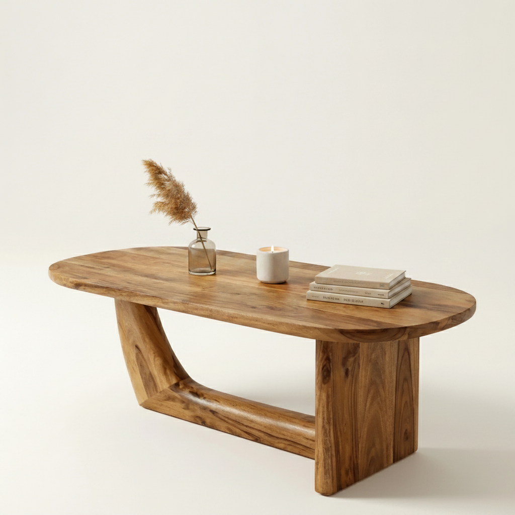 Kaizen Wooden Coffee Table | Sculptural Mango Wood Centre Table for Modern Homes