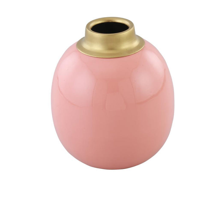 Mayur Pink Enamel Vase for Gifting & Decor | Flower Vase for Table Decor