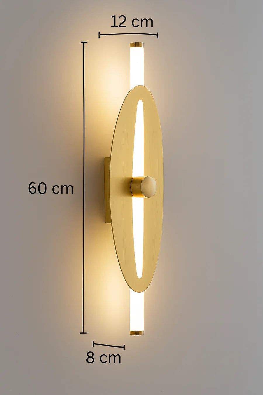 Modern Designer Wall Light – Gold Finish, Dual Tube LED with Oval Panel