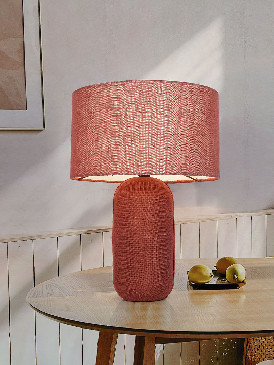 Rustic Red Oxide Jute & Fabric Capsule Table Lamp