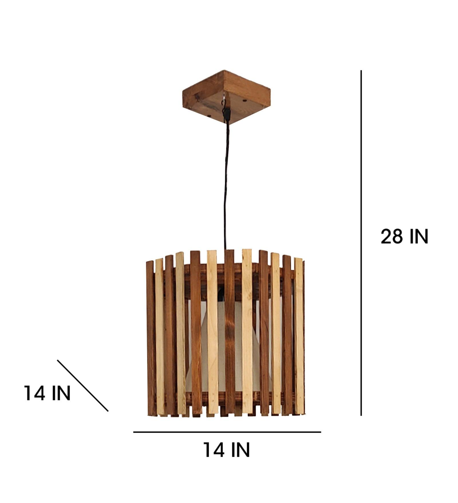 Octa Beige & Brown Wooden Single Hanging Lamp