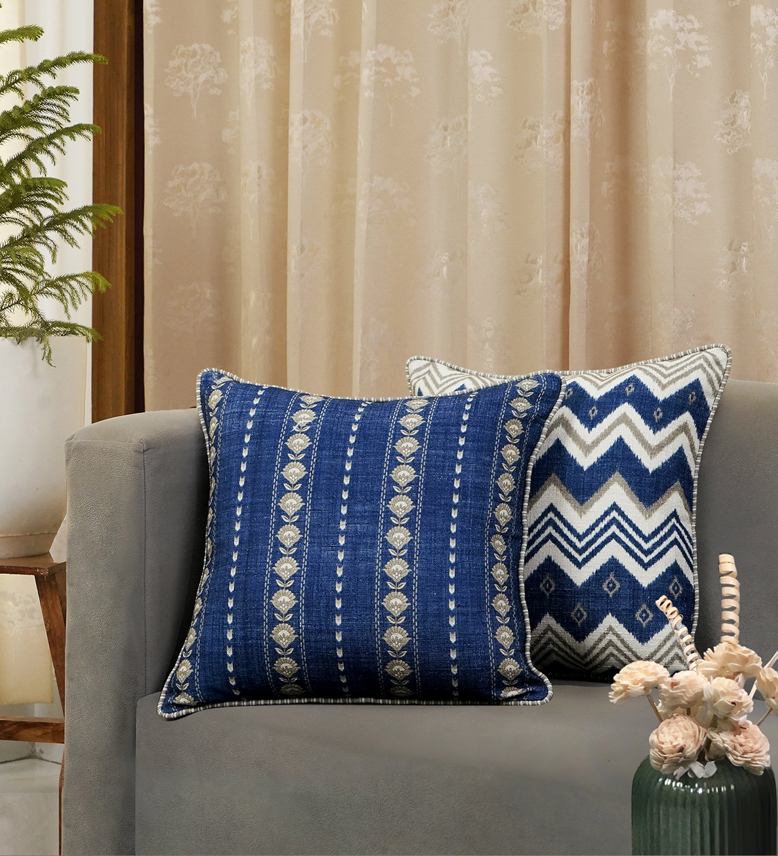 Buta Tarang Cushion Cover - Blue , 18 x 18
