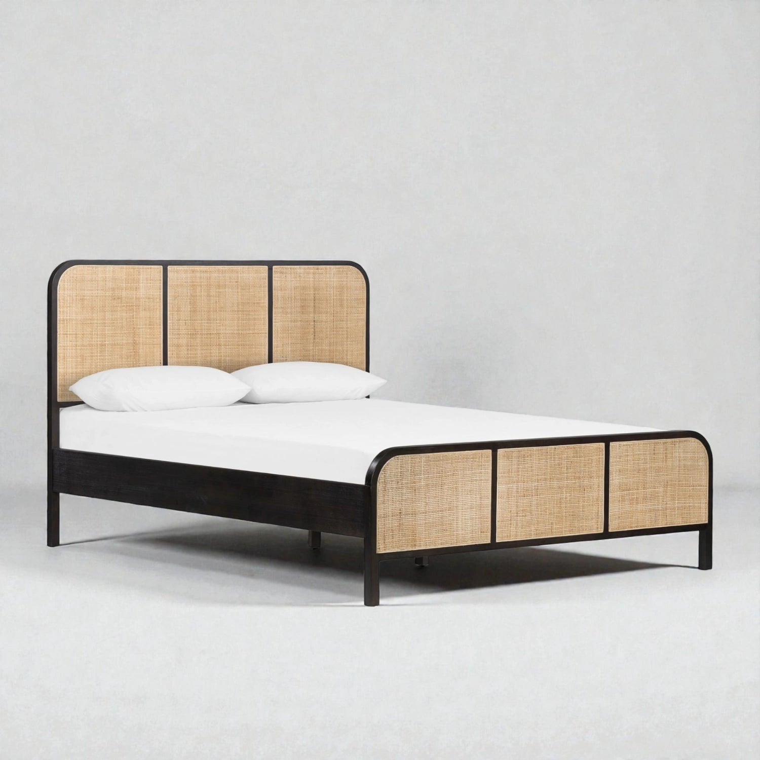 Modem Solid Teak Wood And Cane King Size Bed