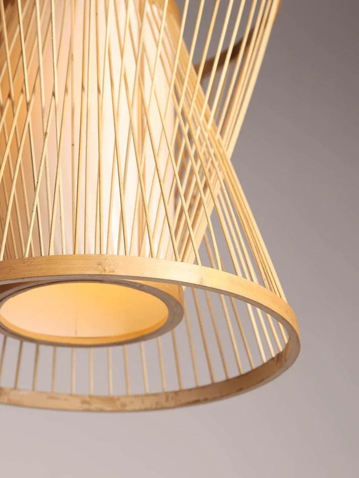 Bamboo Hanging Lamp with Ceramic Base | Cane/Rattan Hanging Light for Living Room, Bedroom & Café Décor