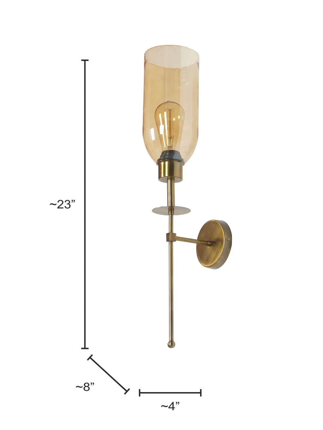 Modern Long Arm Antique Gold Wall Light with Translucent Glass Shade