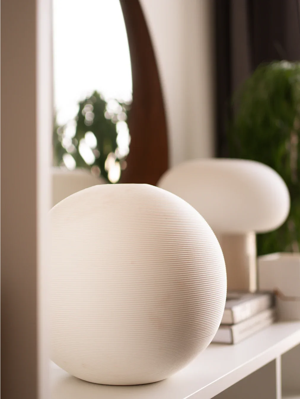 Moon Modern Round Ceramic Flower Vase for Tabletop & Centerpiece Decor | Minimalist Ceramic Home Décor Vase