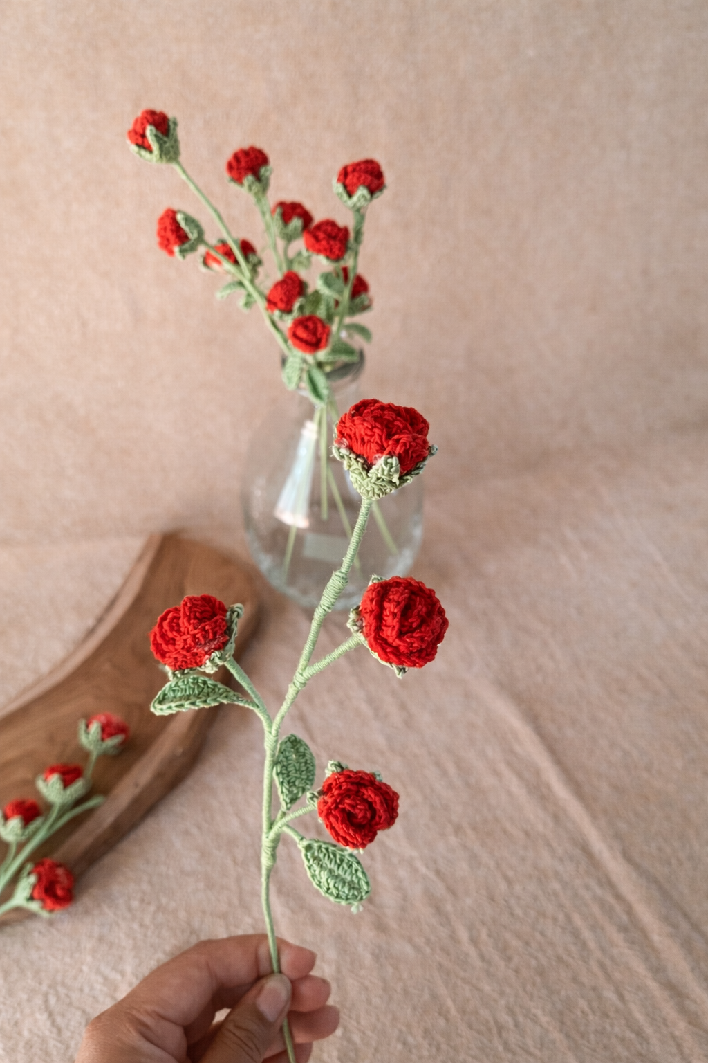 Crochet Red Mini Rose Set of 2