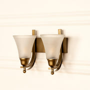 Brass Antique Finish Double Wall Lamp with Frosted Hammered Glass Shade | Bedroom Wall lights