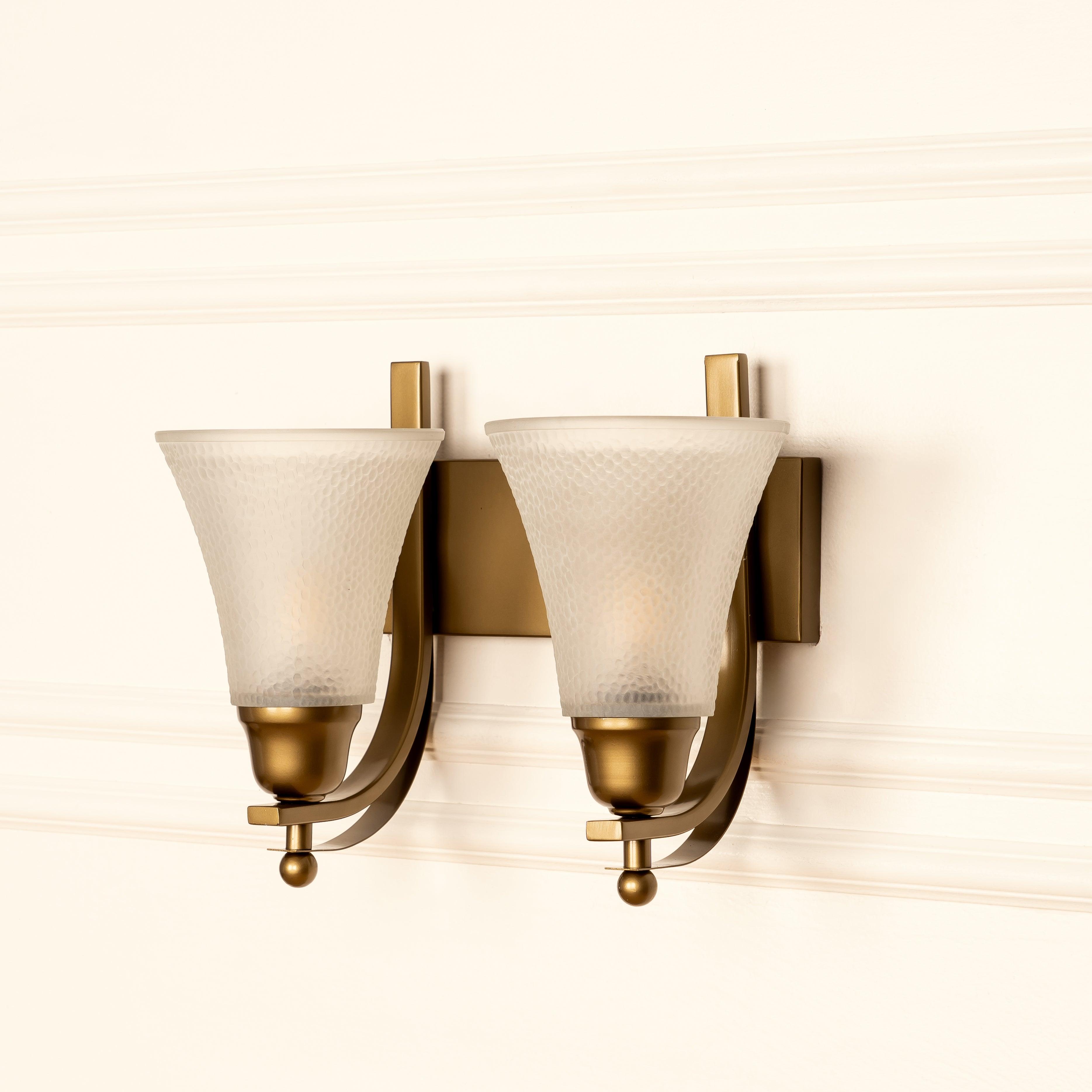 Brass Antique Finish Double Wall Lamp with Frosted Hammered Glass Shade | Bedroom Wall lights