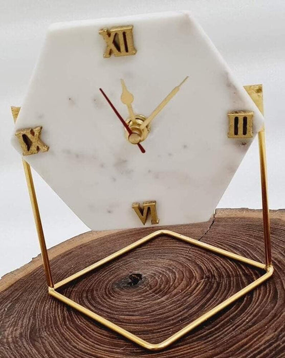 Diamond Marble Desktop Clock with Metal Stand | Showpiece Clock for Table