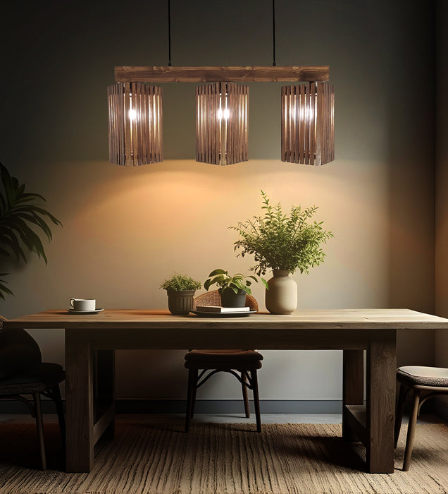 Trikona Brown Wooden 3 Series Hanging Lamp