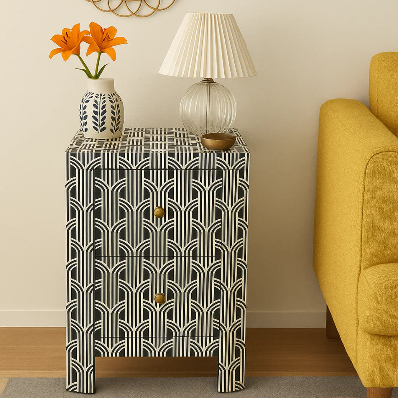 Inlay Bedside Table -Hornbill