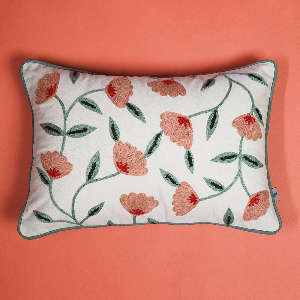 Garden Charm Decorative Sofa Cushion Cover | Hand Embroidered Cotton Cushion Cover