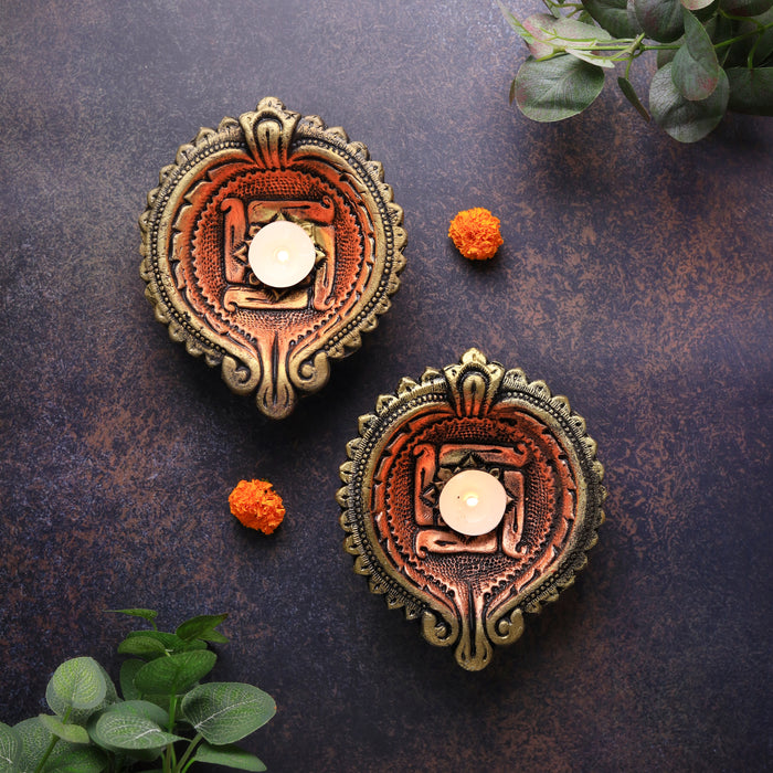 Large Swastik Diya Set of 2