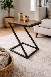 Wood & Metal Z Shaped Side Table For Living Room And Home