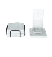 White Marble Tea/Coffee/Cocktail Coaster Set of 4 pcs, Table Decorative Cocktail Coaster (Square) Heat-Resistant Coasters for Hot & Cold Beverages