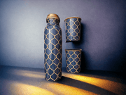 Copper Water Bottle Gift Set with Cleaning Brush & Flask