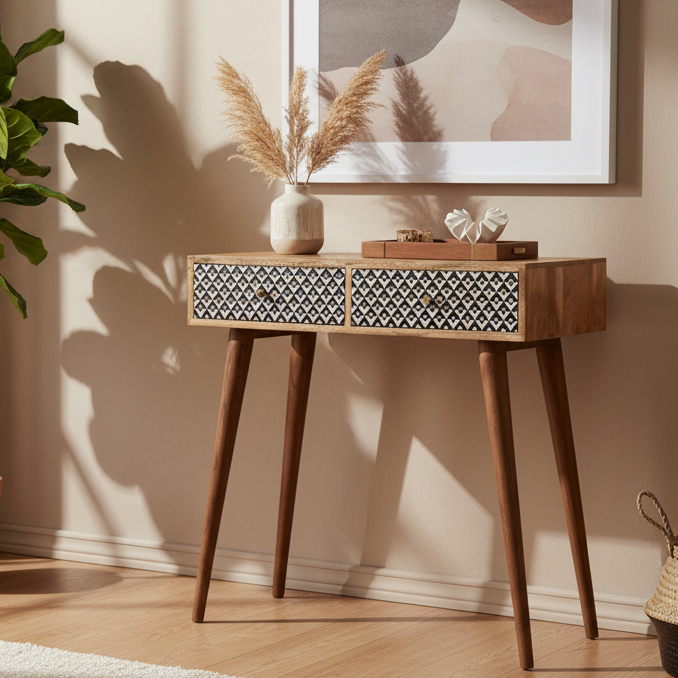 Valentina Console Table for Living Room | Solid Mango Wood Entryway Table
