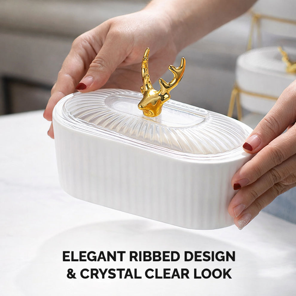 3 Tier Glass Fruit Basket with Metal Stand | Oval Tiered Fruit Basket & Snack Organizer | Detachable Dessert Stand for Kitchen Counter & Dining Table