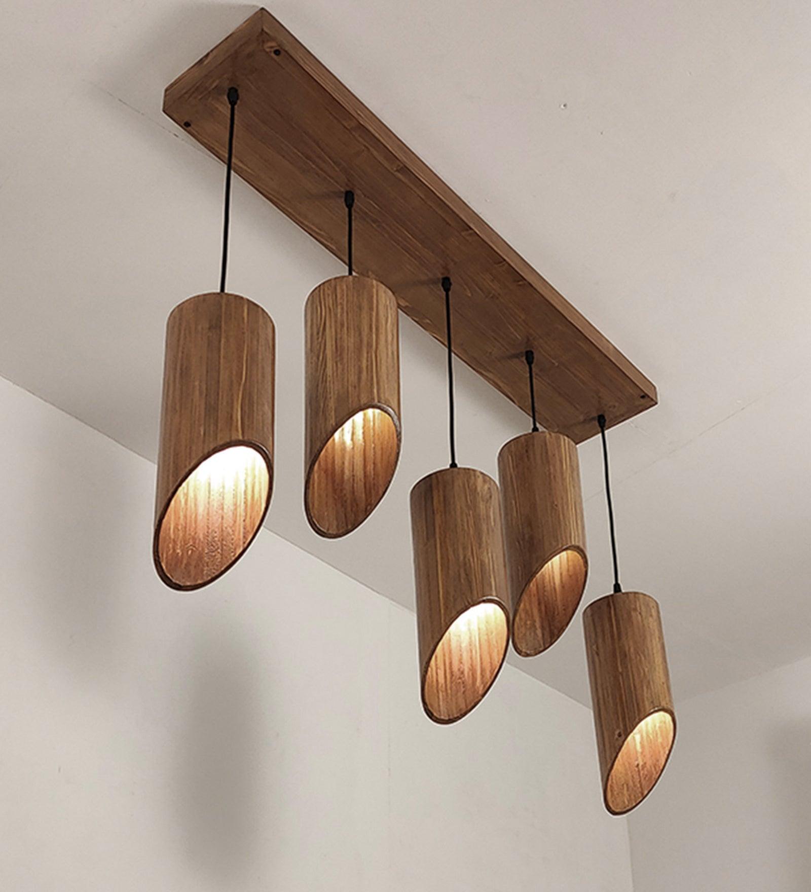 Cedar Brown Wooden 5 Series Hanging Lamp