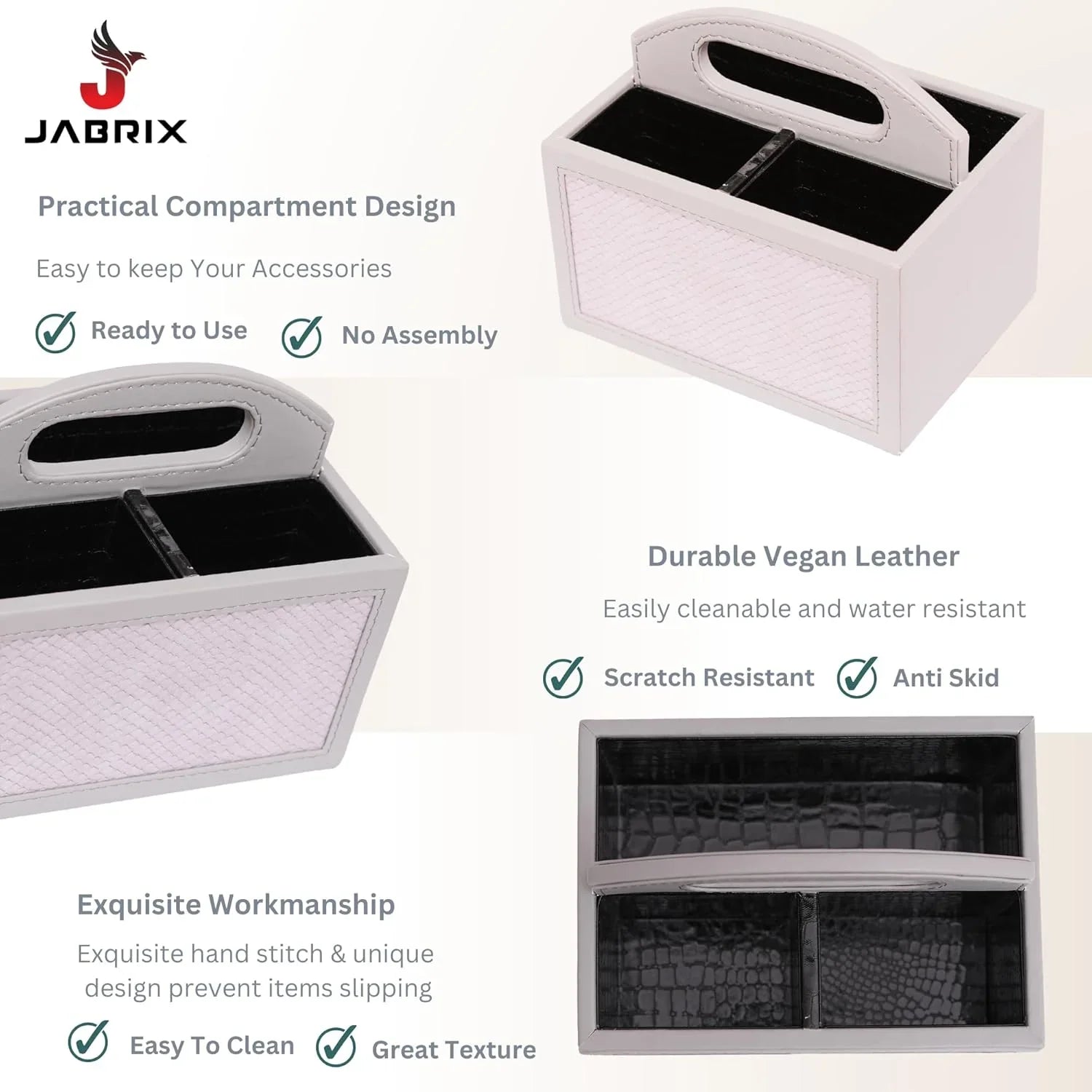 Square Vegan Leather Desk Organizer – 3-Compartment