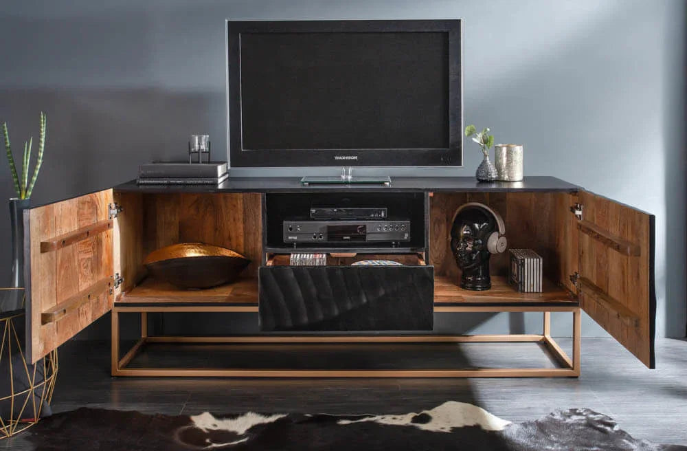 Wave TV Unit with 2 Doors | Solid Mango Wood TV Cabinet for Living Room