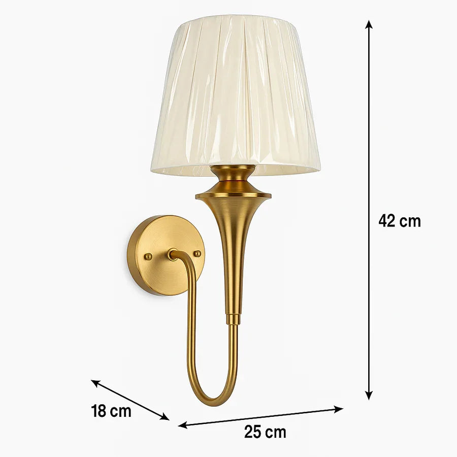 Golden Wall Mounted Lamp with Fabric Shade – Classic Brass Finish