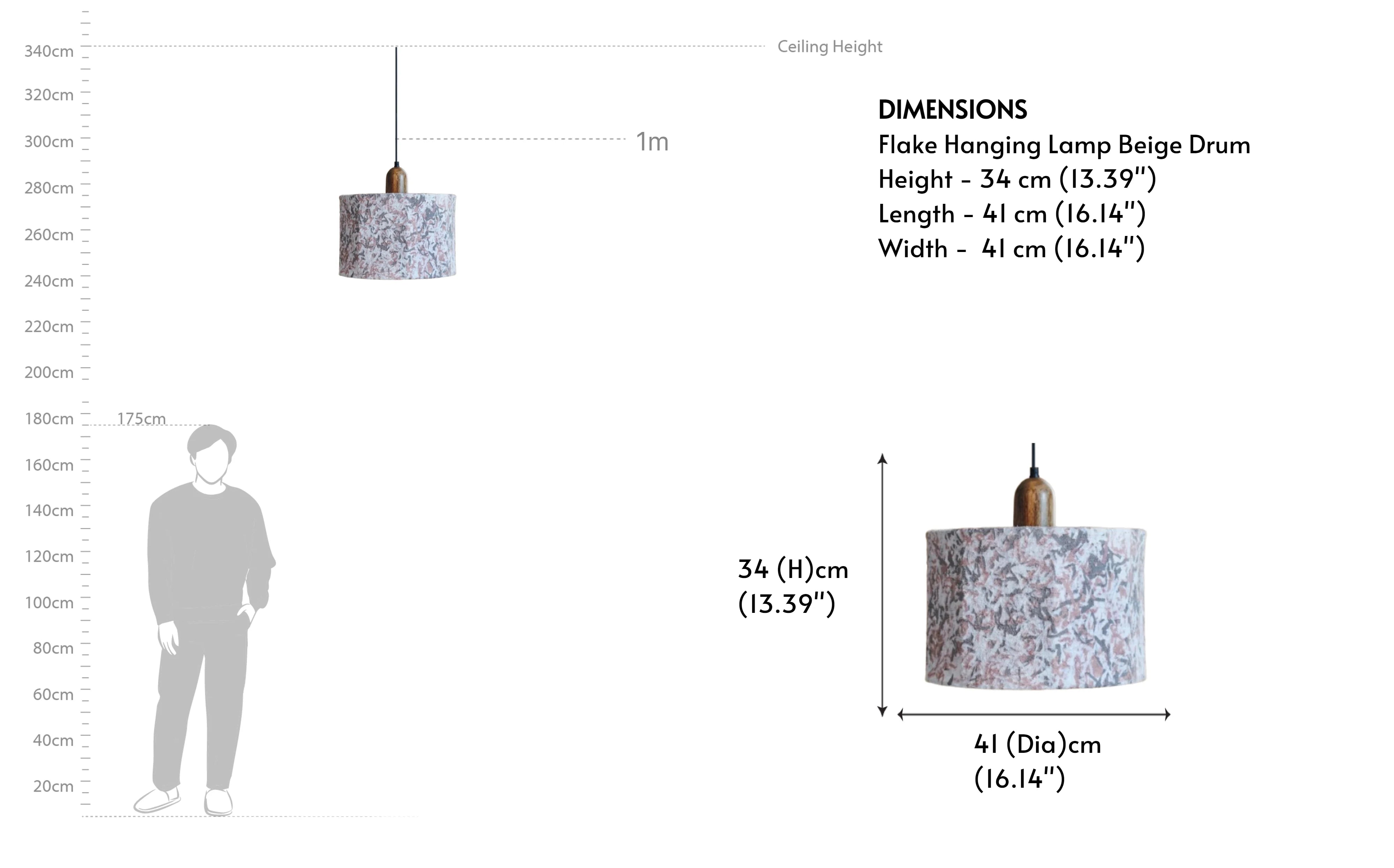 Flake Upcycled Fabric Hanging Lamp with Mango Wood | Sustainable Beige Pendant Light