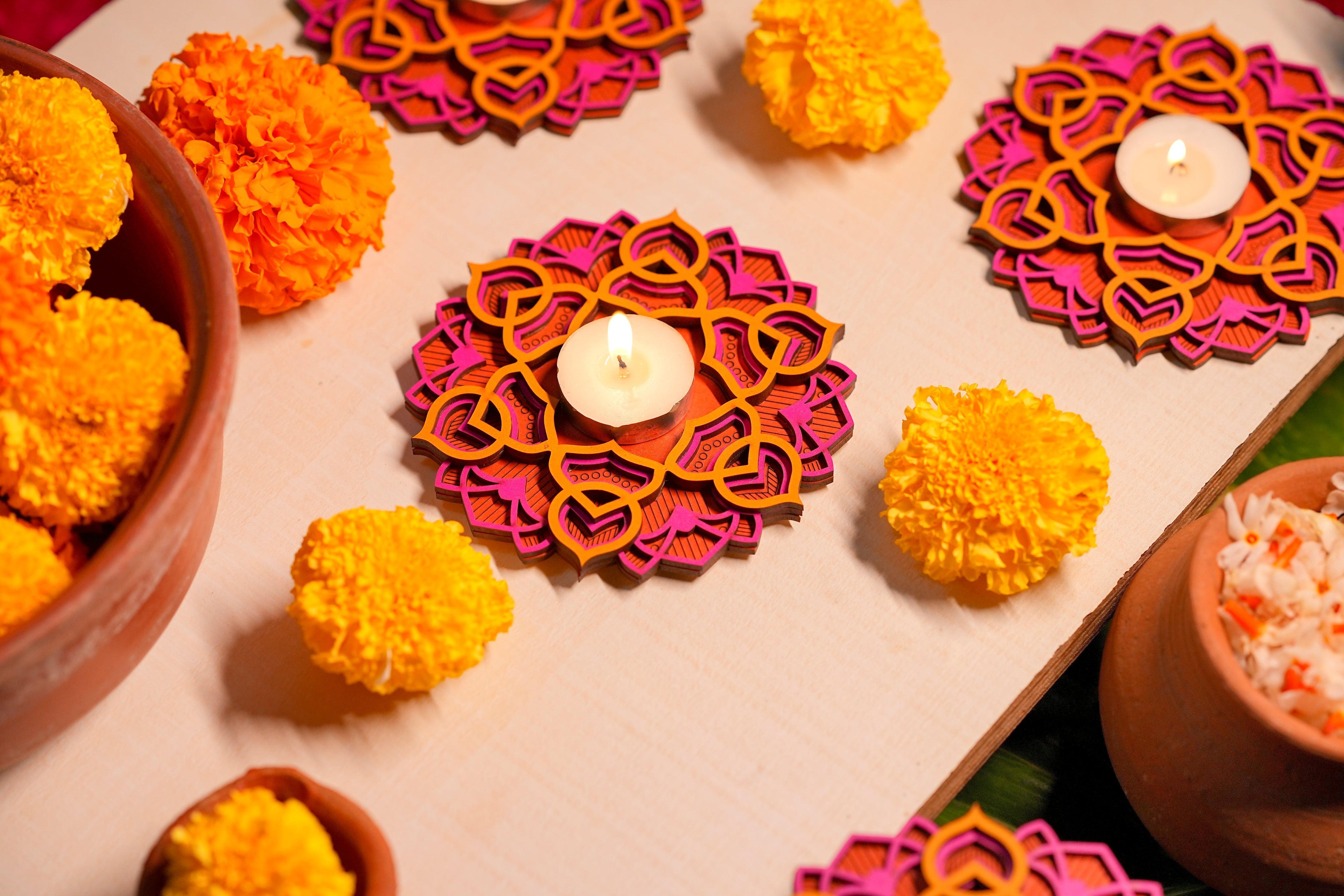 Marigold Decorative Tealights for Office Decor | Candle Holder for Table Decor - BUY 1 GET 1 FREE