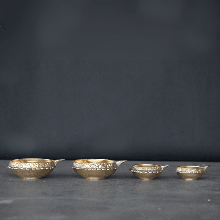 Stylish Brass Diya Set Of 4 | Handcrafted Golden Tealight Holder For Festival Gifting