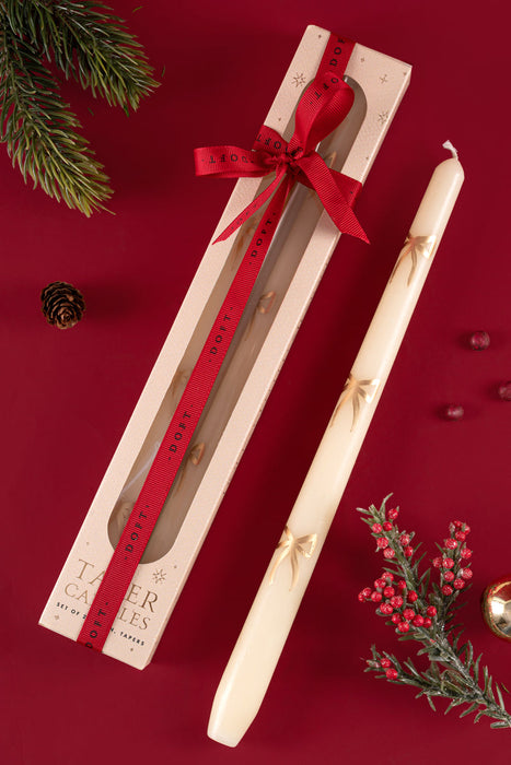 Bow Taper Candles Set of 2 for Festive And Christmas Decor