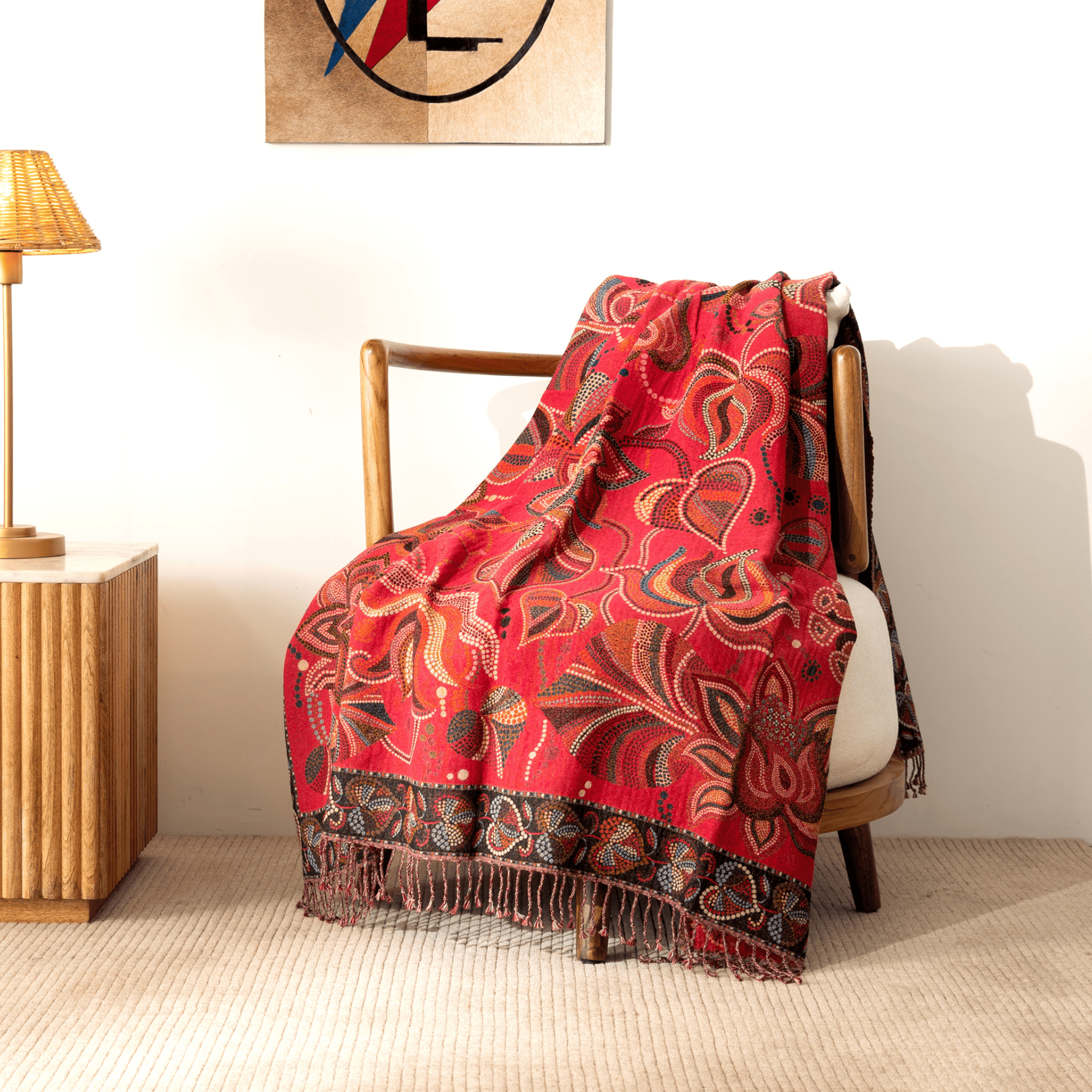 Multicolor Pure Cotton & Woollen Throw Blanket | Luxury Sofa Throw for Living Room & Bedroom | Artistic Home Decor Accent