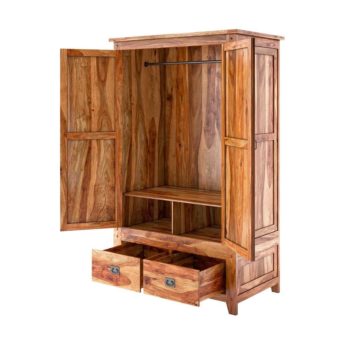 Alaca Solid Sheesham Wood 2 Door 2 Drawer Wardrobe In Light Honey Finish