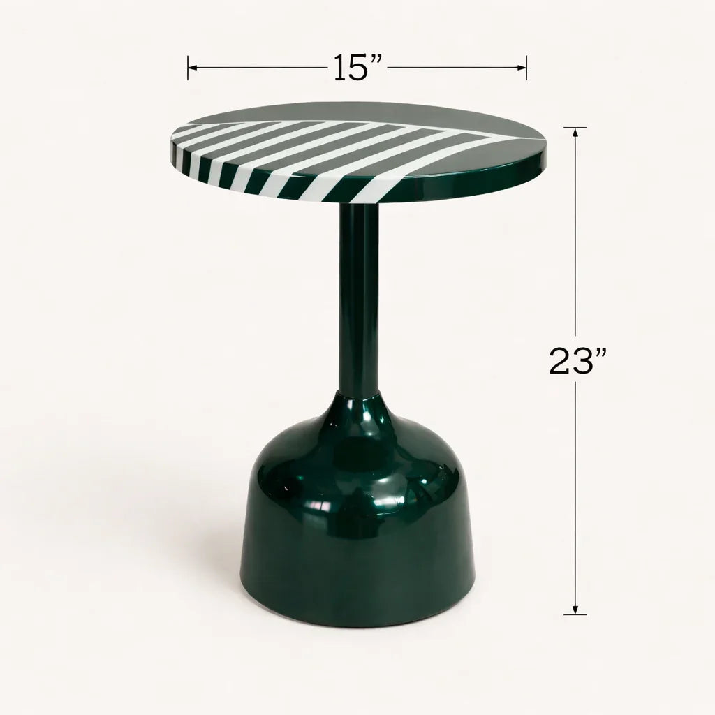 Deep Verde Side Table | Green Metal Pedestal Accent Table for Living Room