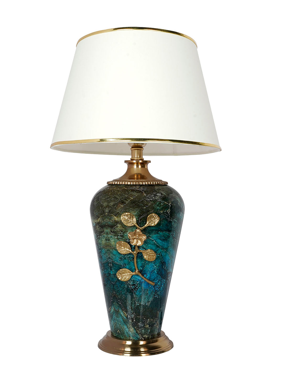 Green Marble Effect Table Lamp with Off-White Tapered Shade