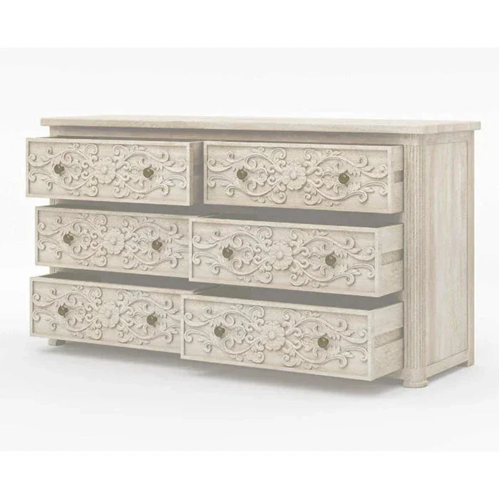 Magna Carved Wooden Chest Of Drawer / Dresser |  Mango Wood